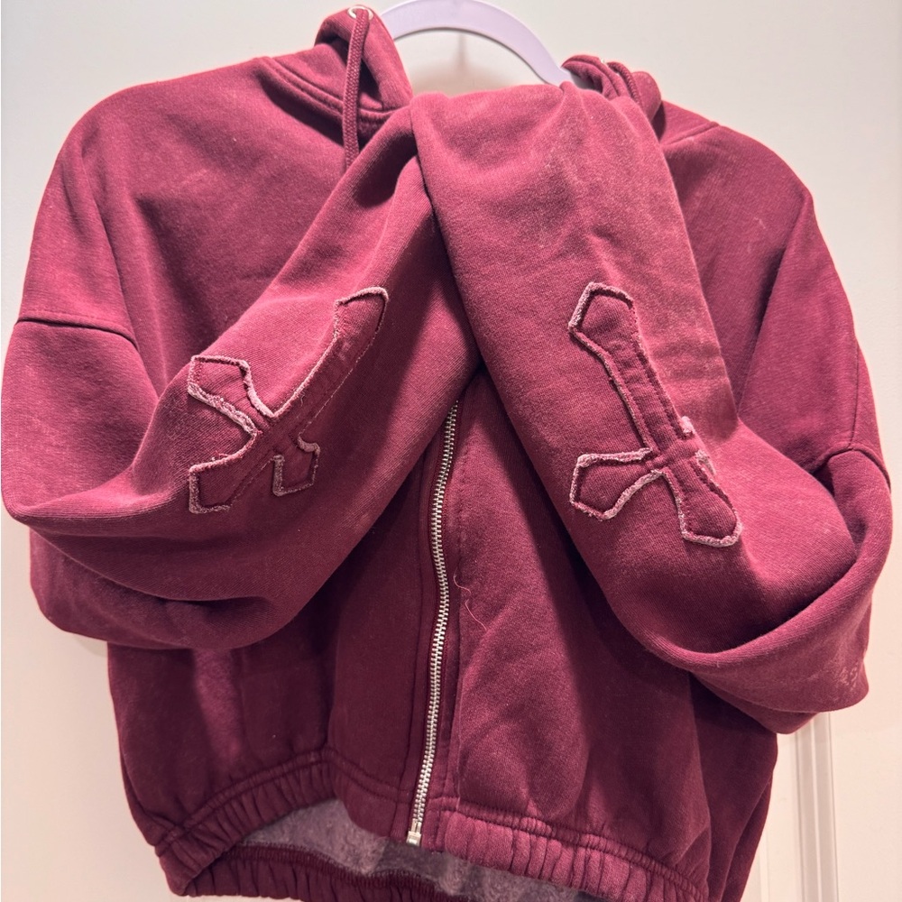 Fashion Nova Burgundy Zip-Up cropped Hoodie Sweatsuit